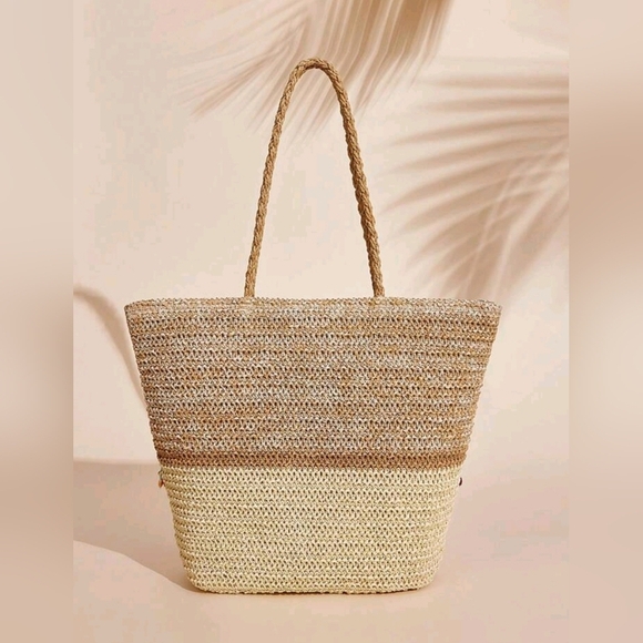 Boho Beaded Straw WovenTote Bag Purse Handcrafted Beach Summer Vibes For Woman - Picture 3 of 5
